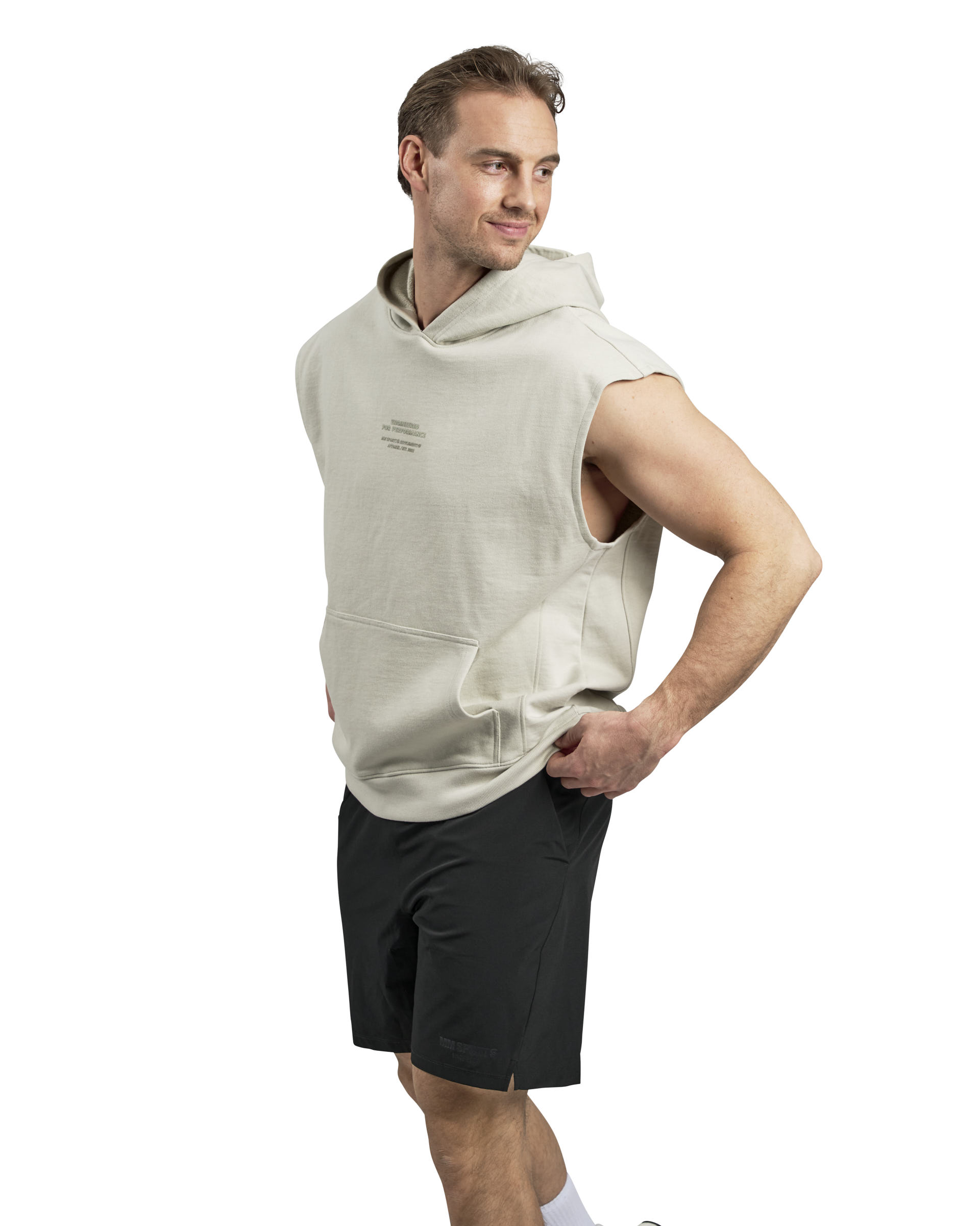 Sleeveless Hoodie, Warm Grey