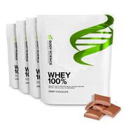 Fyra påsar Body Science Whey 100% med smak av Sweet Chocolate
