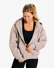 Hoodie Zip Wmn Varsity, Taupe