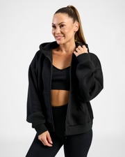 Hoodie Zip Wmn Varsity, Black